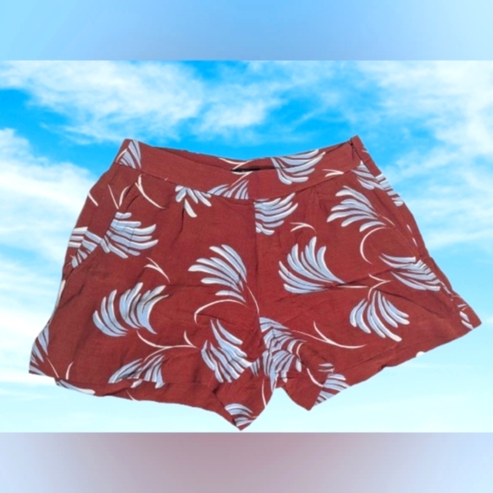 LOFT Red Blue Zip Waist Feather Palm Tropical Shorts Women's Size 0